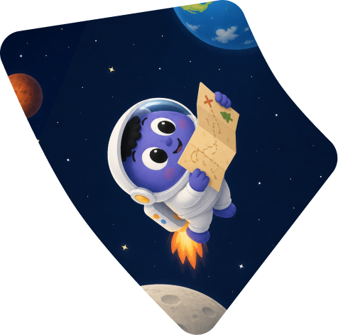 Owtofbox mascot as an astronaut exploring space